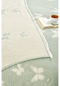 Resim Kelebek Desenli Jakarlı Yeşil Pike Çift Kişilik 220 240cm Yeşil 