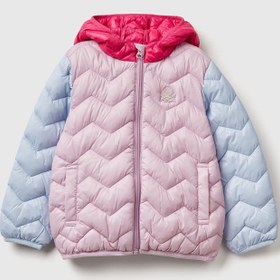 Resim Benetton Bebek Lila-Pembe Kapüşonlu Mevsimlik Mont - Simli Logo İşlemeli - 4-5 Yaş 