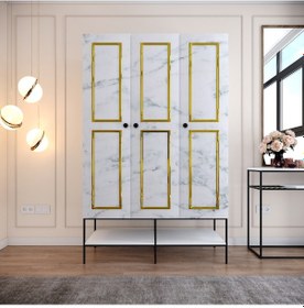 Resim Pasific Home Martin 3 Kapaklı Gardırop Elbise Dolabı, Beyaz& Beyaz Mermer 