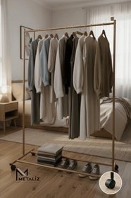 Resim Gold Pratik Tekerlekli Konfeksiyon Askısı - Kıyafet Standı ve Organizer 