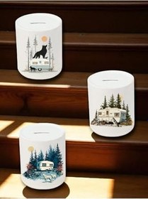 Resim Kurt ve Karavan Baskılı Kumbara - Ev Mutfak Ofis İşyeri Eşyası 