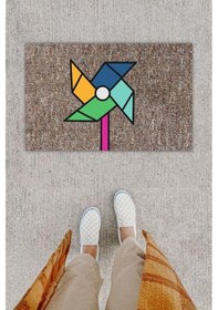 Resim Dijital Baskı Dekoratif Rüzgar Gülü Gri Kapı Önü Paspası K-1287 