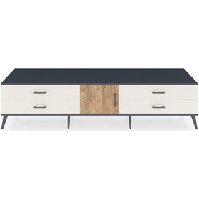 Resim Hyperion Tv Ünitesi Tek Raflı 4 Çekmeceli Tek Kapaklı 220x44x51 Antrasit-çam/aytaşı Atlas Çam/aytası - Antrasıt 