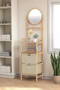 Resim DigitHome DB-0035 Bambu Aynalı 2 Çekmeceli Banyo Düzenleyici 2 Raflı Şifonyer Makyaj Organizeri 