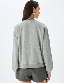 Resim Koton Koton X Şahika Ercümen - Nakış Detaylı Baskılı Uzun Kollu Oversize Sweatshirt Gri 5wak10504ek Gri 