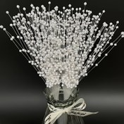 Resim 60/150/200 adet Beyaz İnci Boncuklu Çubuklar - 4mm El Yapımı Çiçek Boncuğu İpleri DIY El Sanatları Buketleri, Düğün Dekoru, Noel Süslemeleri, Masa Düzenlemeleri ve Yapay Çiçek Vurguları ile Ev Parti Süslemeleri için 
