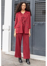 Resim Kadın Süet Dokulu Kumaş Yakalı Capri Kol Cep Kapaklı Blazer Ceket-bordo Bordo 