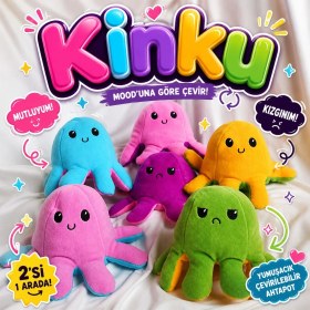 Resim Kinku Mod Değiştiren Çift Yüzlü Sevimli Canlı Renkler Peluş Ahtapot Yastık & Uyku Arkadaşı & Oyuncak karışık 1 adet 