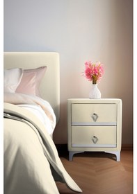 Resim Doppia Linea Silver Iki Çekmeceli Beyaz Komodin- Kumaş Döşemeli Yatak Odası 2 Çekmeceli Komodin 