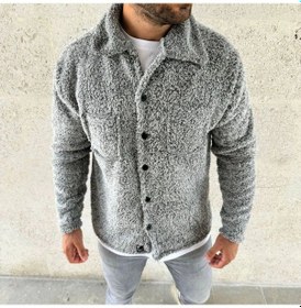 Resim Pelüş Polar Hırka Gömlek Gri - 