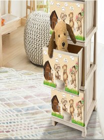 Resim LeesHome Büyük Boy Krem 4 Çekmeceli Plastik Komodin Desenli Çocuk Oyuncak Dolabı 