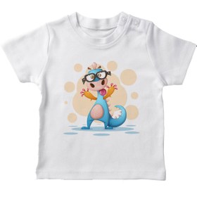 Resim Angemiel Baby Gözlüklü Dinozor Erkek Bebek Tişört Beyaz B1078MDBBKETSRT 