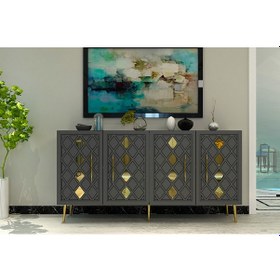 Resim Cupola Konsol Tv Sehpası Çok Amaçlı Dolap 150 Cm Antrasit Altın 