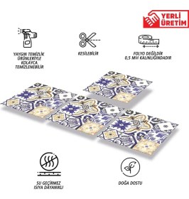 Resim Kendinden Yapışkanlı Karma Mavi Çini Desenli Pvc Karo 30X30 cm (33 Adet) 3m2 