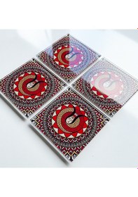 Resim Cam Bardak Altlığı Modern Şahmeran 4'lü Takım Beyaz 