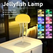 Resim LED akıllı ışık, denizanası gece lambası, RGB gradyan akıllı gece lambası, ses kontrolü ve düğme modu, çoklu aydınlatma efektleri dekoratif ışık, şarj edilebilir USB masa lambası, yatak odası, oturma odası, oyun odası için uygun (asılı + taban) 