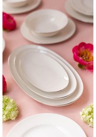 Resim Ceyda Platin Kenarlı Porselen Kayık Tabak 20 Cm Ekru 