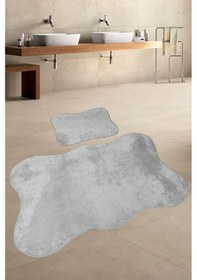Resim Anatolia Gri 2'li 80x140 + 50x70 Cm Büyük Ebat Banyo Paspası Seti Klozet Takımı Gri 