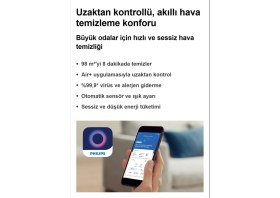 Resim Philips 98 M2 Etki Güçlü Wi-Fi Bağlantılı Hava Temizleyici Sigara Dumanı ve Kötü Kokuları Hızla Süzen Aktif Karbon Filtreli Cihaz +Hava Nemlendirici 