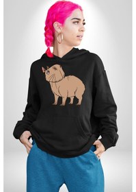 Resim Chispi Kadın Erkek Siyah Kapüşonlu Sweatshirt Hoodie Siyah 