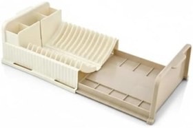 Resim Ayarlanabilir Bulaşıklık ve Tezgah Üstü Kurutmalık – Su Tahliyeli, Genişleyebilir Mutfak Organizeri, Tabaklık, Kaşıklık ve Bardaklık Süzgeci – Bej 