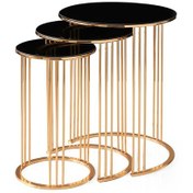 Resim Yuvarlak Cam Zigon Sehpa 3 Lü Gold Kaplama Siyah Cam (483690205) 