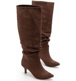 Resim Sr-2001 Kahverengi Süet Topuklu Günlük Bayan Çizme Kahve 