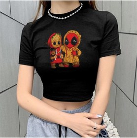 Resim Touz Eysa Groot & Deadpool Baskılı Siyah Crop 