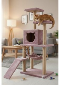 Resim Missidea S9 Kedi Tırmalama Kulesi Platformlu 124 Cm Gül Kurusu 
