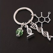 Resim 1 adet Mikroskop ve DNA Çift Sarmal Anahtarlık Bilim Hediyesi Laboratuvar Teknolojisti/Öğrenciler/Öğretmenler için (3 Charm Anahtarlık) 