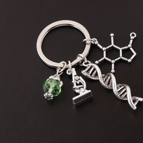 Resim 1 adet Mikroskop ve DNA Çift Sarmal Anahtarlık Bilim Hediyesi Laboratuvar Teknolojisti/Öğrenciler/Öğretmenler için (3 Charm Anahtarlık) 