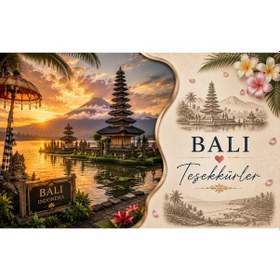 Resim Bali Temalı Teşekkür Kartı 200 Gr Mat Fotoğraf Kağıdı Ultra Gerçekçi Baskı Hediyelik Paket Ve Sipariş Teşekkür Kartı 