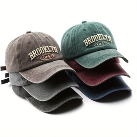 Resim Brooklyn 1947 Vintage Yıkanmış Beyzbol Kapağı - Dış Mekan Sporları ve Günlük Giyim için Ayarlanabilir Hafif Nakışlı Baba Şapkası, Yeşil, Kahverengi Harflerle, Eğimli Kenar, Kamyoncu Tarzı, Ayarlanabilir Beyzbol Kapağı 