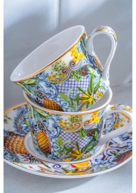 Resim Acar Capri 12 Parça 6 Kişilik Porselen Kahve Fincanı Takımı 200 Ml Çok Renkli 