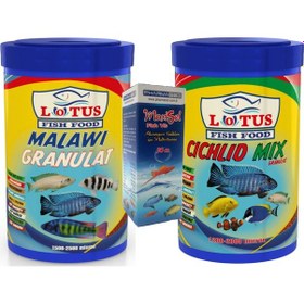 Resim Lotus Malawi Granulat 1000 Ml ve Cichlid Mix 1000 Ml Balık Yemi 