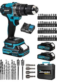 Resim Dragro DRG-21V Çift Akülü M Vidalama Çelik Mandren Kömürsüz Motor Darbeli Şarjlı Matkap 