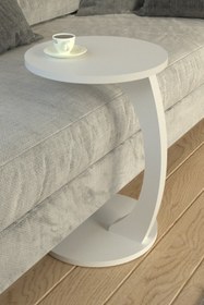 Resim Limnizza Tekerlekli Yuvarlak C Sehpa Koltuk Yanı Laptop Masası Modern Zigon Yan Sehpa Salon Ofis 