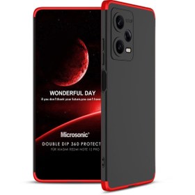 Resim Microsonic Xiaomi Redmi Note 12 Pro Kılıf Double Dip 360 Protective Siyah Kırmızı 