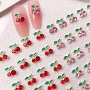 Resim 20 Paket Kiraz Tırnak Sanatı Taşları, 3D Kiraz Tasarım Tırnak Şansları Taşlı, Alaşım Tırnak Sanatı Aksesuarları, Kokusuz, Kırmızı ve Pembe Kristal Tırnak Sanatı Takıları, Kadınlar ve Kızlar için Metal Taş Parıltı Süslemeleri 