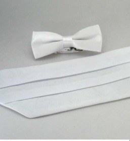 Resim Beyaz Çocuk Boy Düz Renk Saten Kuşak Papyon Takım - Ckp-02 