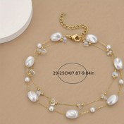 Resim Bohem Elegant Paslanmaz Çelik Ayak Bileziği ile İmitasyon İnciler - Çift Strand İnci Ayak Bilekliği Kadınlar için - Plating Yok Moda Aksesuarı - Plaj, Parti, Günlük Giyim için - Sevgililer Günü Hediyesi - Tüm Mevsimler için Çok Yönlü 