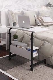 Resim DEHALİMİTED 80x40 Yükseklik Ayarlı Raflı Kilitli Tekerlekli Taşınabilir Laptop Sehpası Ve Çalışma Masası 
