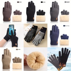 Resim Sonbahar ve Kış için Erkekler ve Kadınlar için Uygun, Sürüş, Bisiklet, Kayak ve Günlük Dış Aktiviteler için İdeal, Tatiller veya Doğum Günleri için Pratik Küçük Hediye Olarak Yapılan, Kalın Fleece Astarlı Örgü Eldiven Bir Çift 
