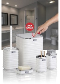 Resim Okyanus Home Luna Beyaz Kromlu Kare 5'li Banyo Seti Beyaz 