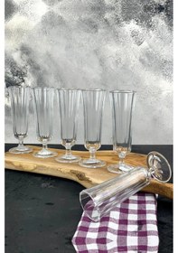 Resim 6 Lı Cam Flüt Kahve Yanı Su Bardağı Ayaklı Uzun 150ml 