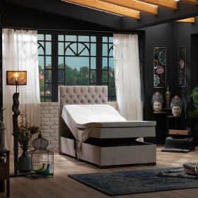 Resim Unimet Leila Kumandalı Hareketli Sandıklı Baza+Başlık+Yatak Seti Bej 