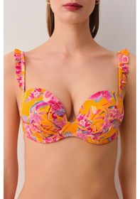 Resim Suwen Jungle Dolgulu Straplez Bikini Üst Sb25190648648 Turuncu Desenli 