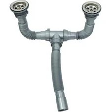 Resim Akkon Lüks Evye Çift Gözlü Körüklü Lavabo ve Evye Sifonu Gider Borusu Akordiyon Plastik Dar Kafa Paslanmaz 