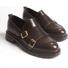 Resim Sermoda Loafer Kadın Ayakkabı - Makosen Tokalı Casual Günlük Kadın Ayakkabı Rugan Kahve 