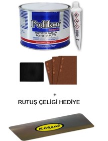 Resim Polikor Polyester Çelik Macun 2700 gr Set 3 Adet Zımpara Ve 1 Adet Macun Çeliği 